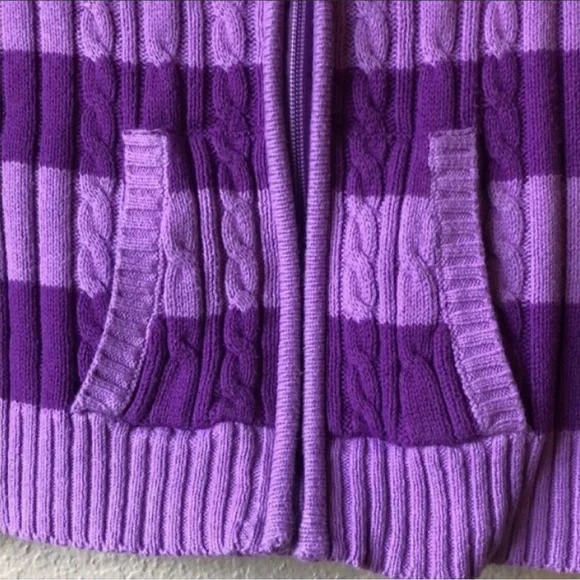 Girls Jacket Arizona Y2K Sweater Hoodie Jacket Purple Striped Zip Up Girls XL 6X - Picture 5 of 11